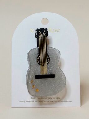 Solar Eclipse Glitter Silver Acoustic Guitar Hair Clasp NWT